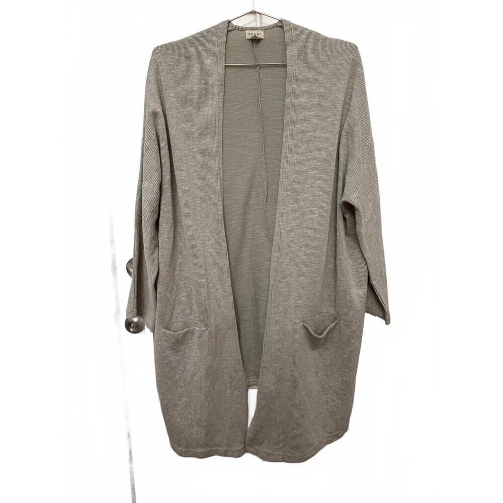 Donni open-front slouchy ribbed cardigan with pockets in gray